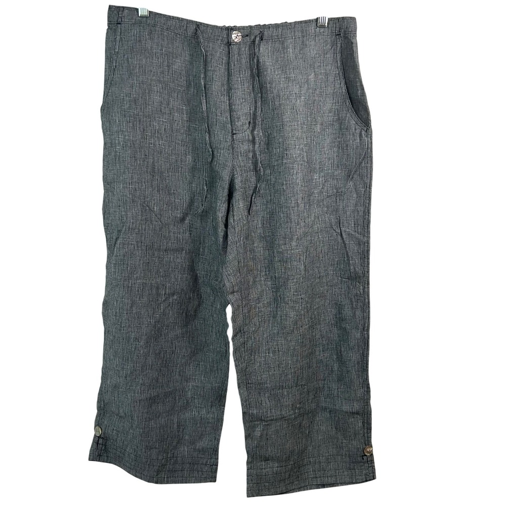 Fresh Produce Womens Black Linen Capri Pants ACPLINN Micro Check Relaxed Size LG